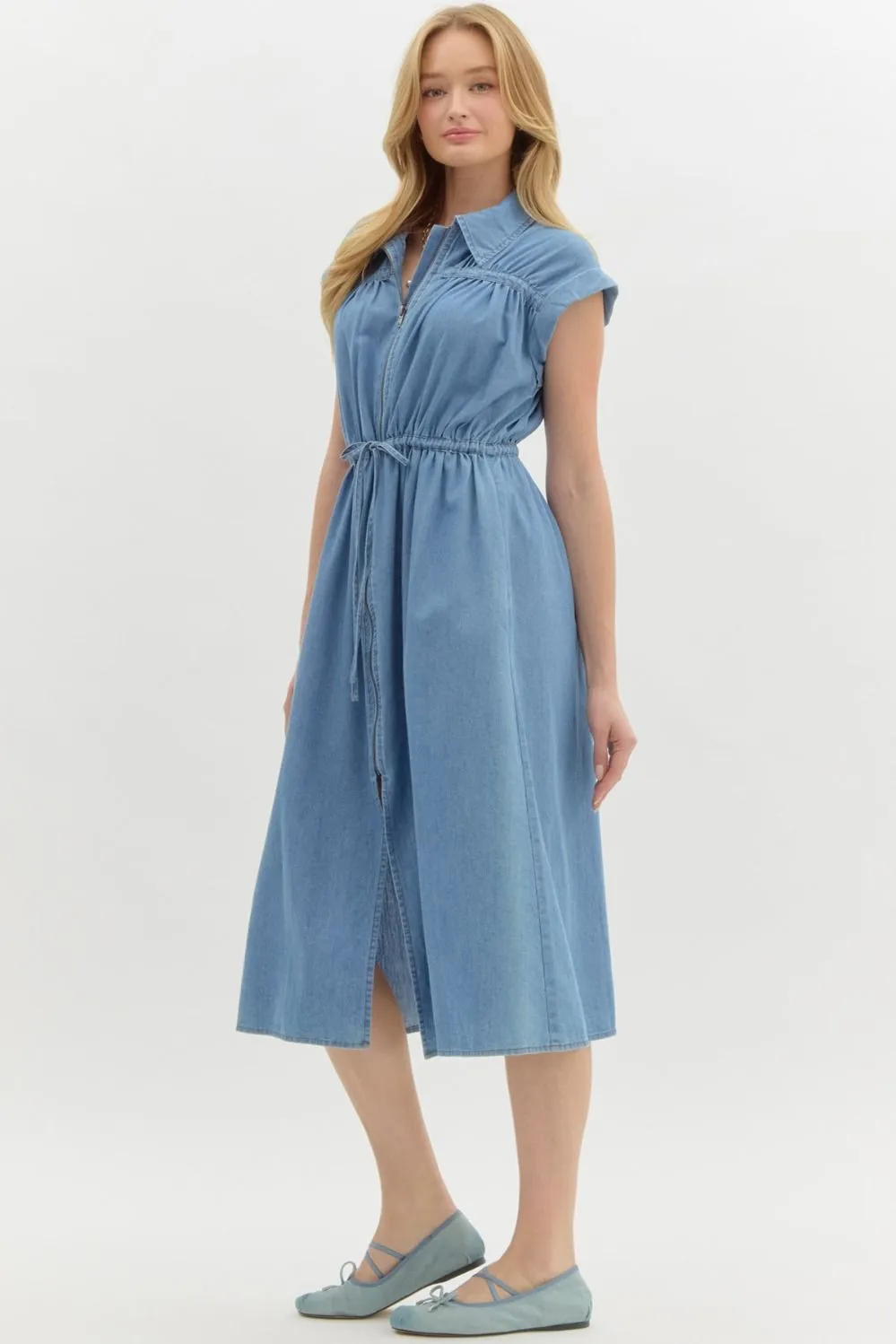 Denim Cap Sleeve Midi Dress
