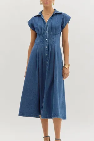 Denim Collared V-Neck Midi (E0)