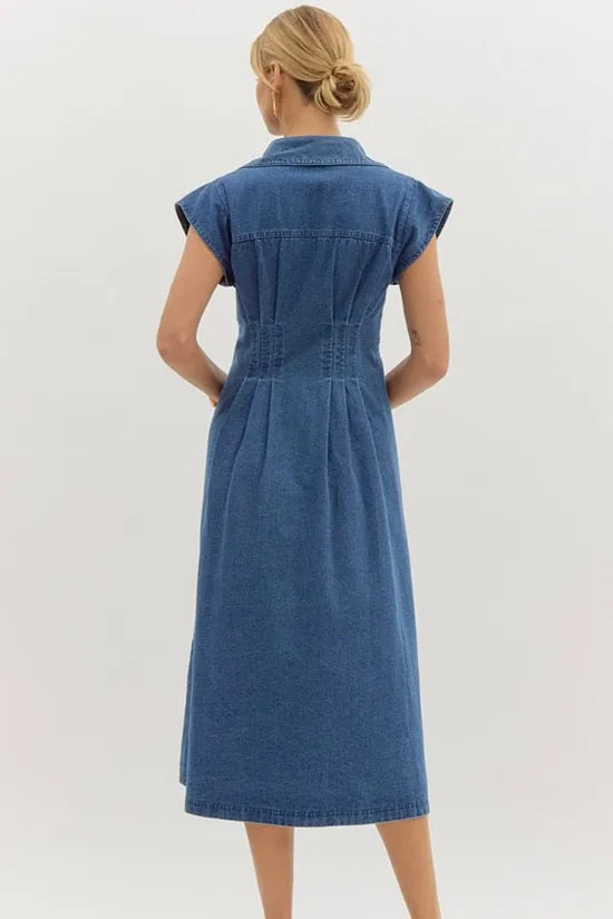 Denim Collared V-Neck Midi (E0)