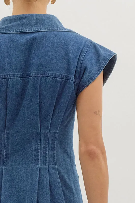 Denim Collared V-Neck Midi (E0)