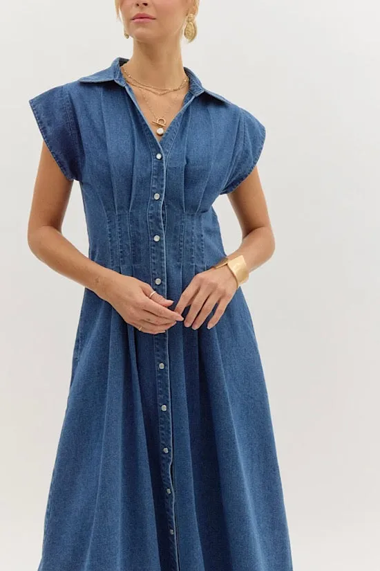 Denim Collared V-Neck Midi (E0)