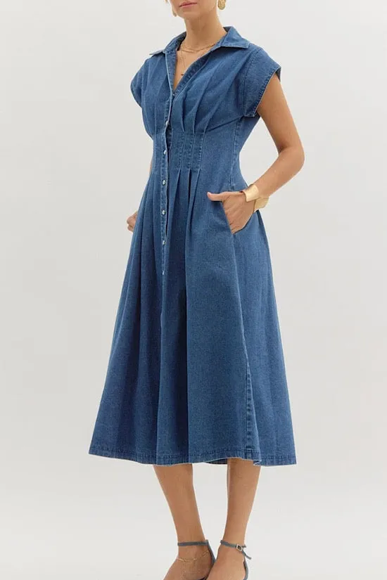 Denim Collared V-Neck Midi (E0)