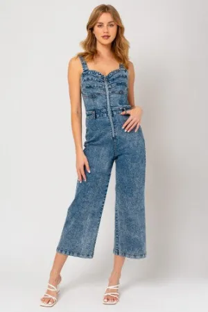Denim Front Zip Crop Overall