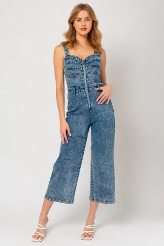 Denim Front Zip Crop Overall