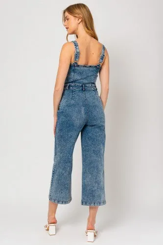 Denim Front Zip Crop Overall