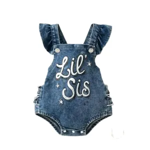 Denim Shirred Trim Sleeveless Baby Girls Jumpsuit