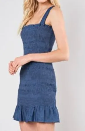 Denim Smocked Ruffle Mini Dress