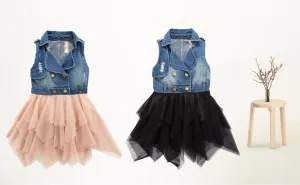 Denim Toddler Dress with BLK tule