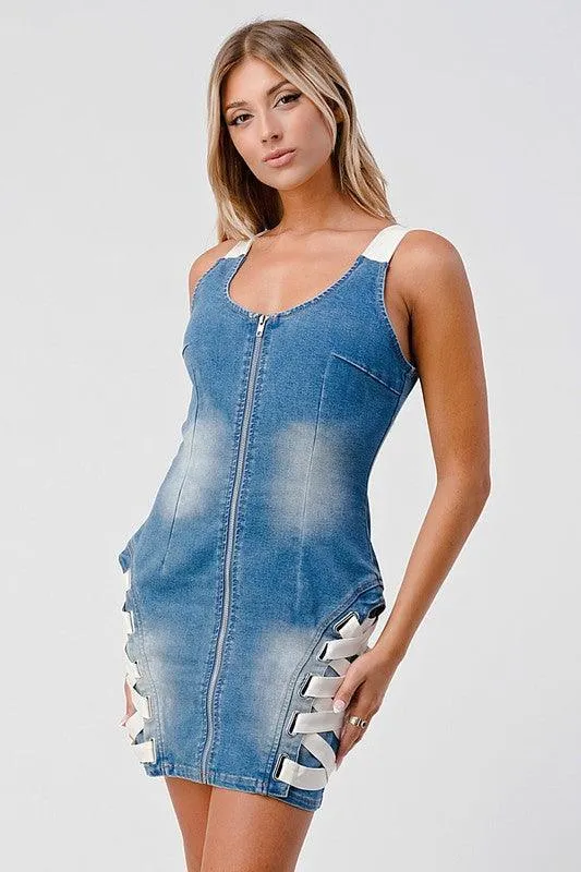 DENIUM DRESS WITH BANDAGE DETAIL