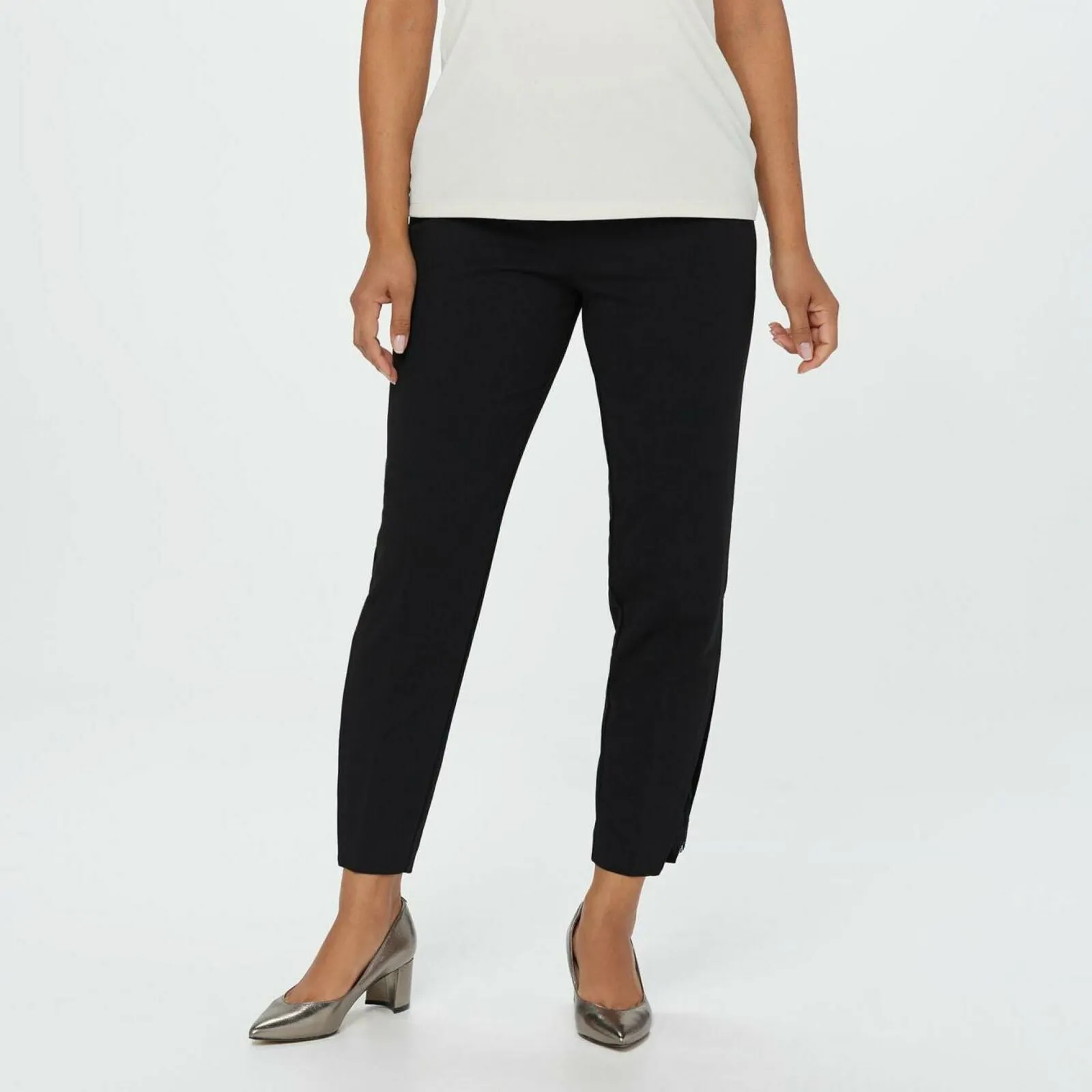Dennis Basso Plus Size Luxe Crepe Pull-On Lace Insert Ankle Pants Black 2X