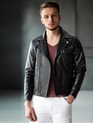 Designer Moto Genuine Leather Jacket for Men
