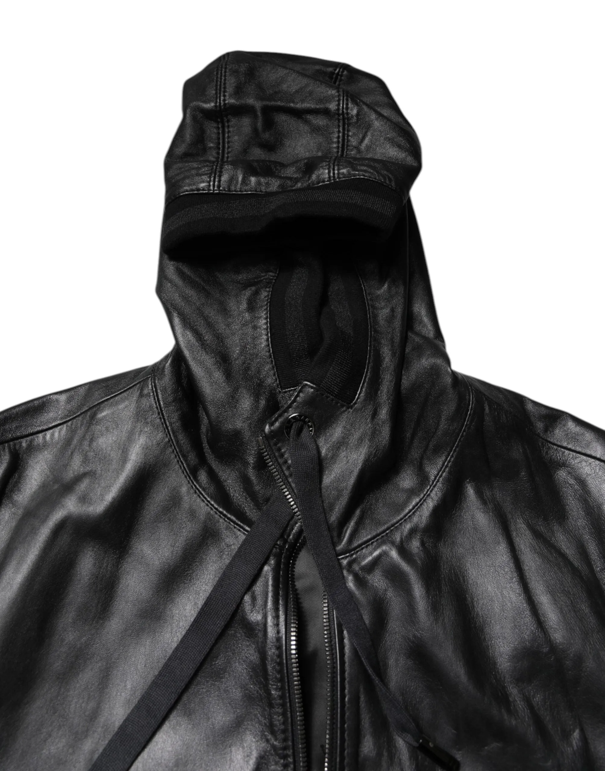 Dolce & Gabbana Black Lambskin Leather Full Zip Biker Jacket