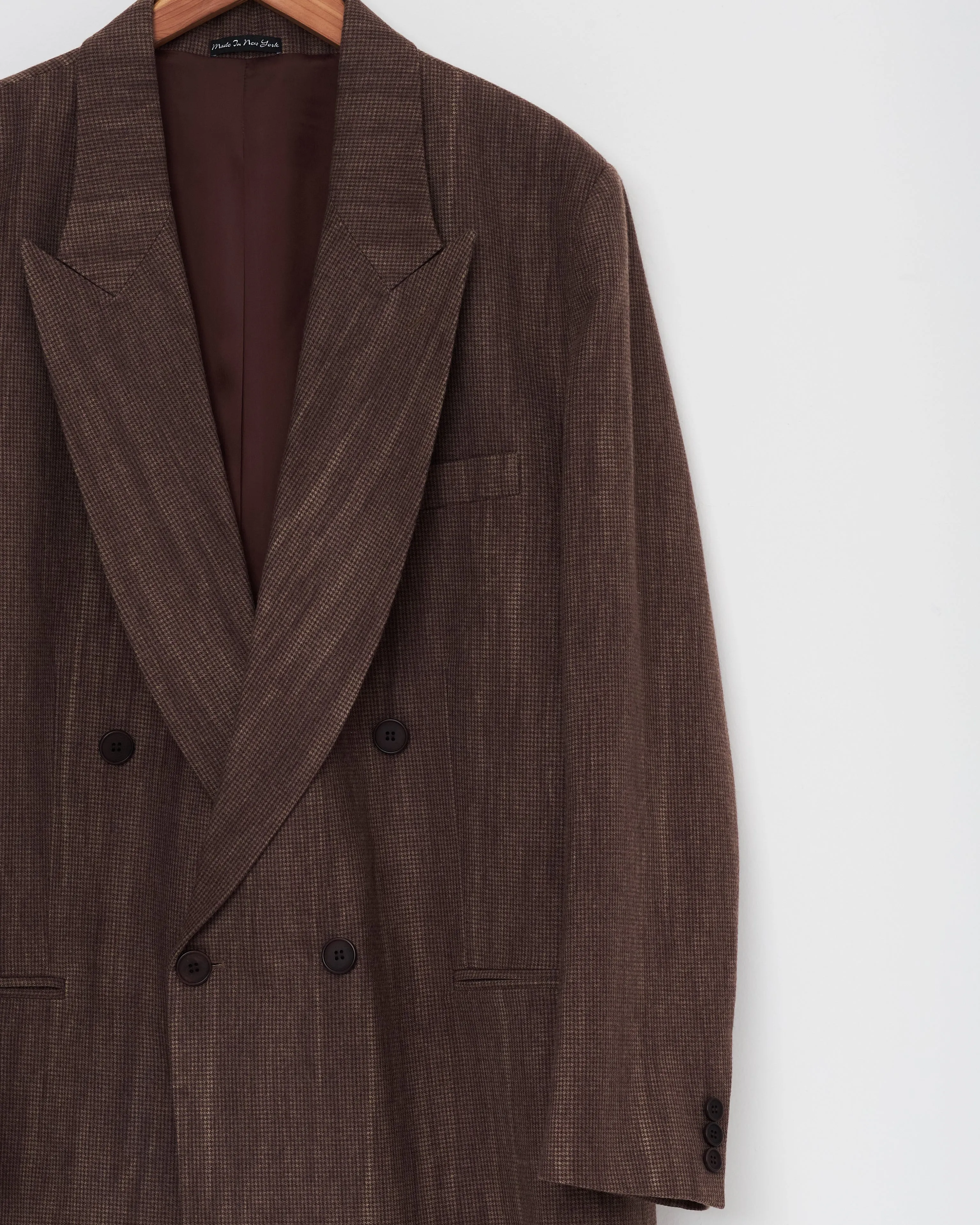 Double Breasted Blazer, Washed Brown Houndstooth