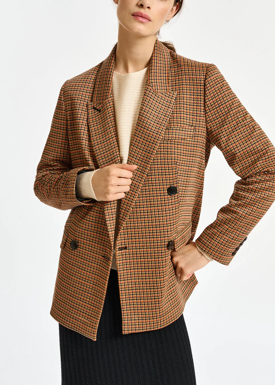 Double-breasted houndstooth blazer
