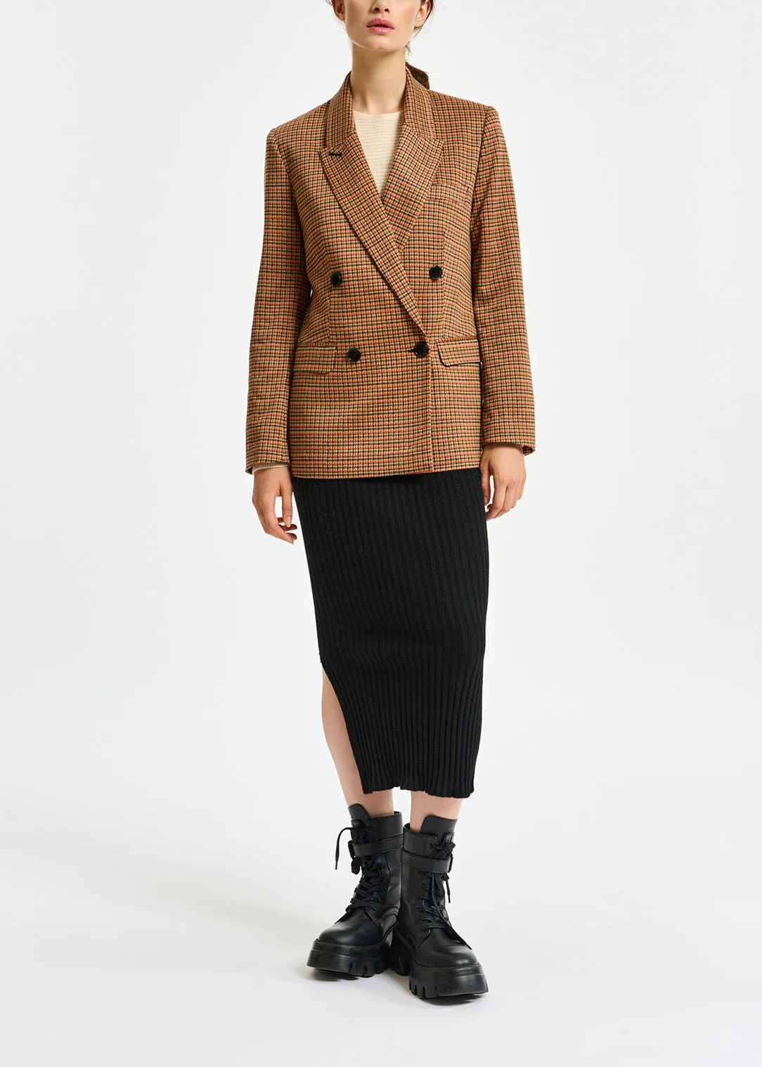 Double-breasted houndstooth blazer