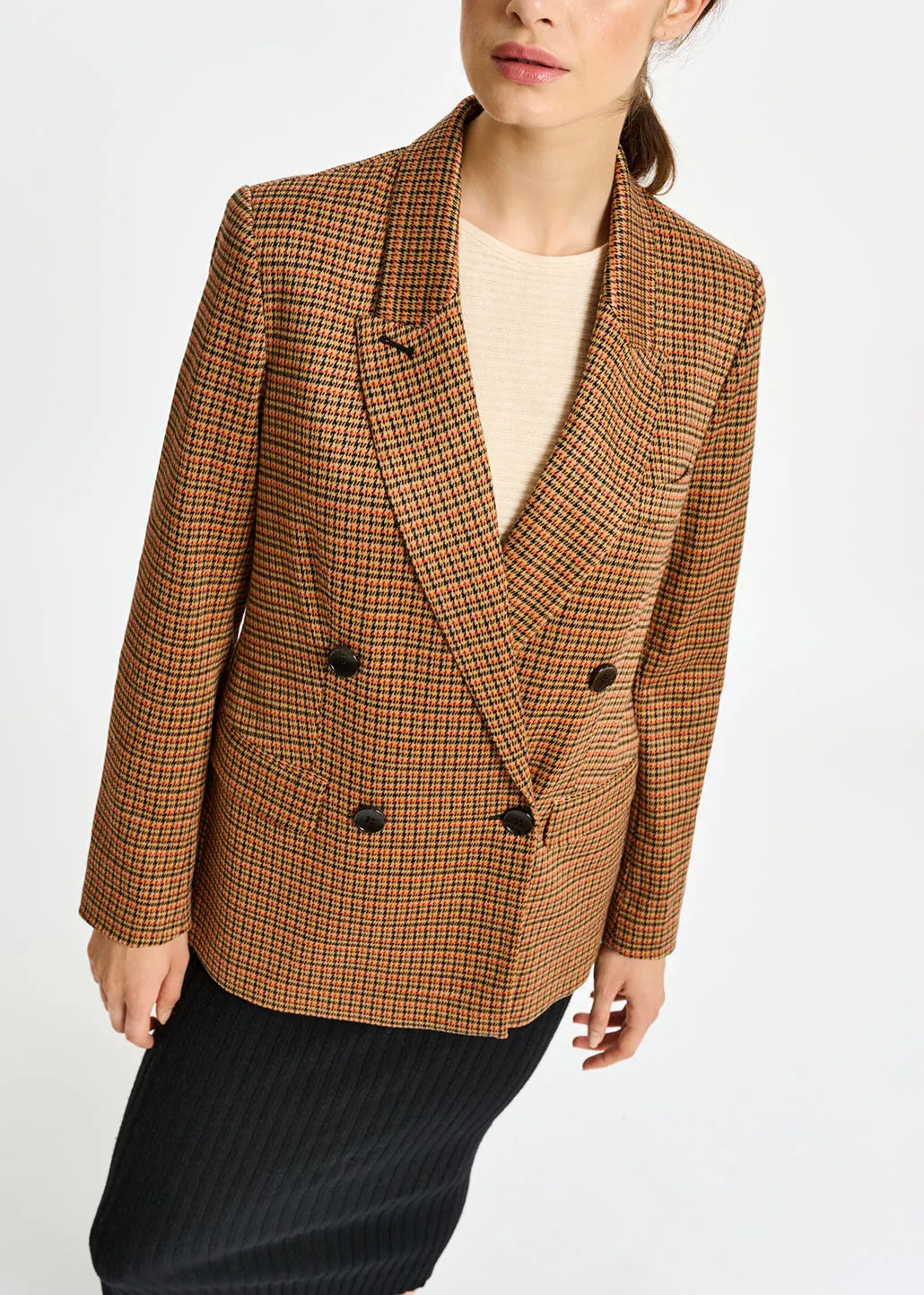 Double-breasted houndstooth blazer