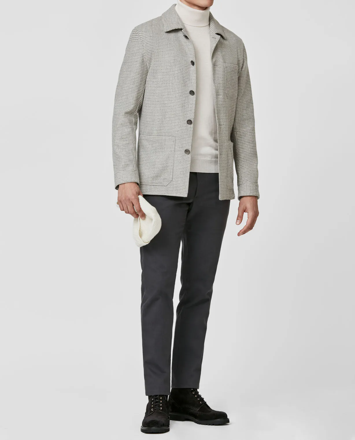 E. Thomas Smoke Grey Wool & Cashmere Houndstooth