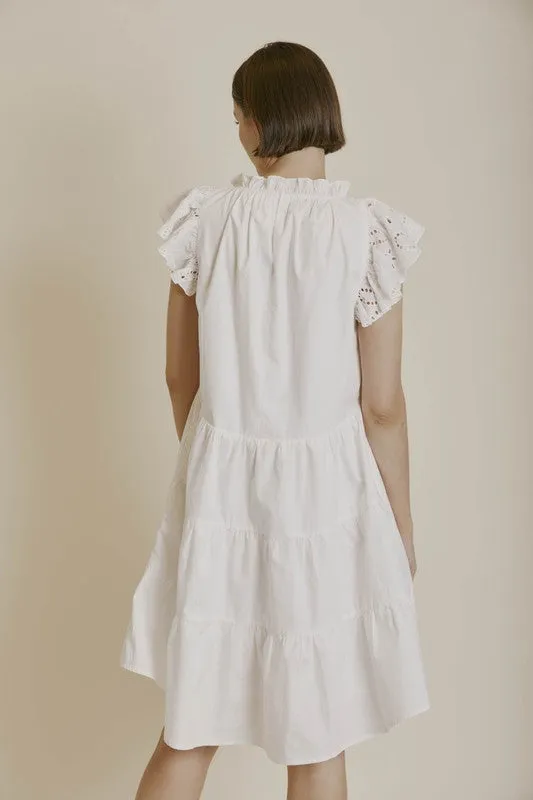 Embroidered Flutter Slv Mini Dress