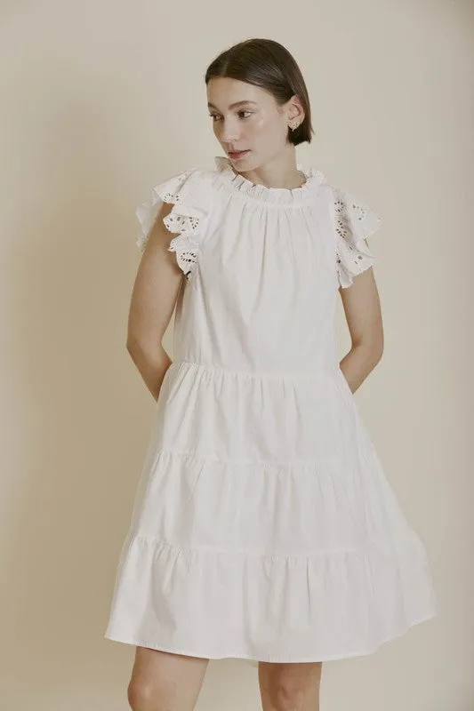 Embroidered Flutter Slv Mini Dress