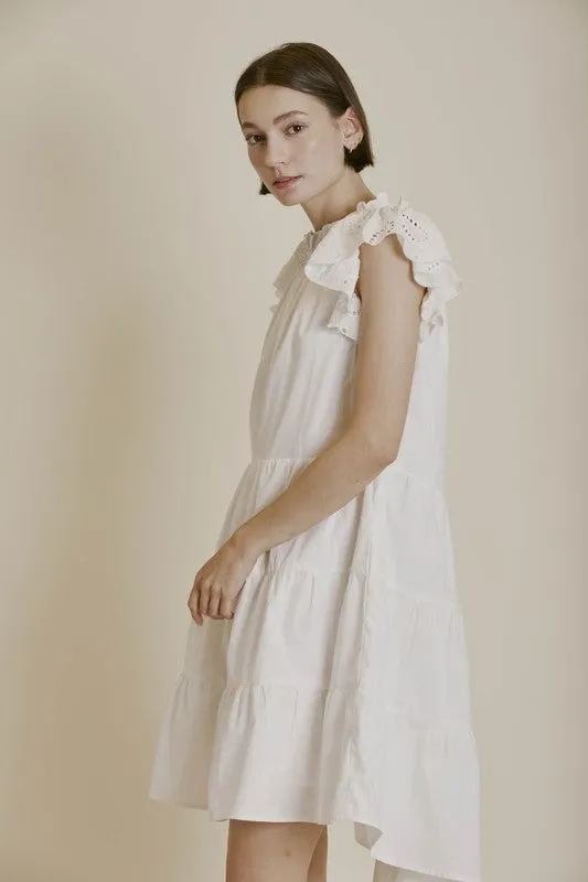 Embroidered Flutter Slv Mini Dress