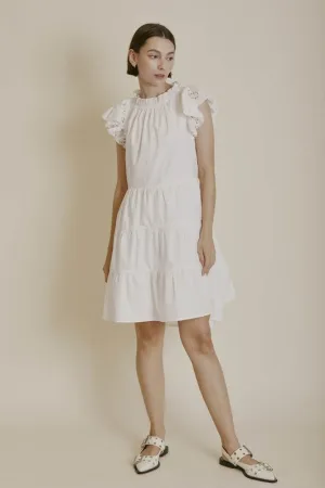 Embroidered Flutter Slv Mini Dress