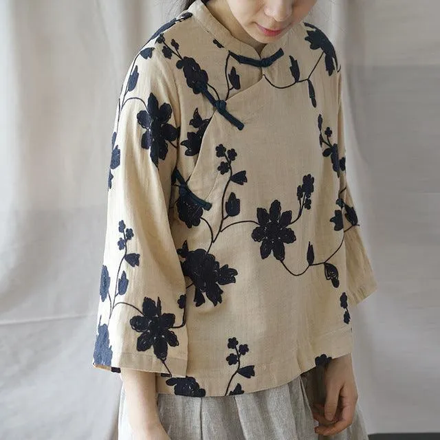 Embroidery Floral Vintage Shirts Spring Blouse