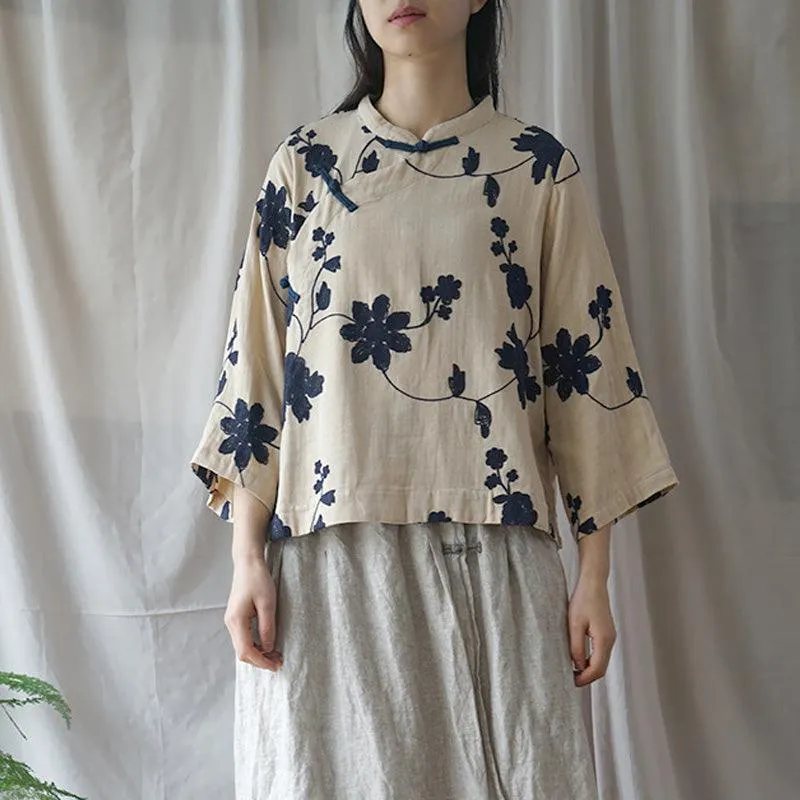 Embroidery Floral Vintage Shirts Spring Blouse