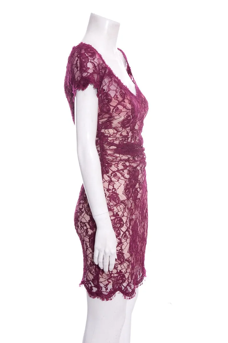 Emilio Pucci Purple Short Sleeve Lace Mini Dress SZ 6