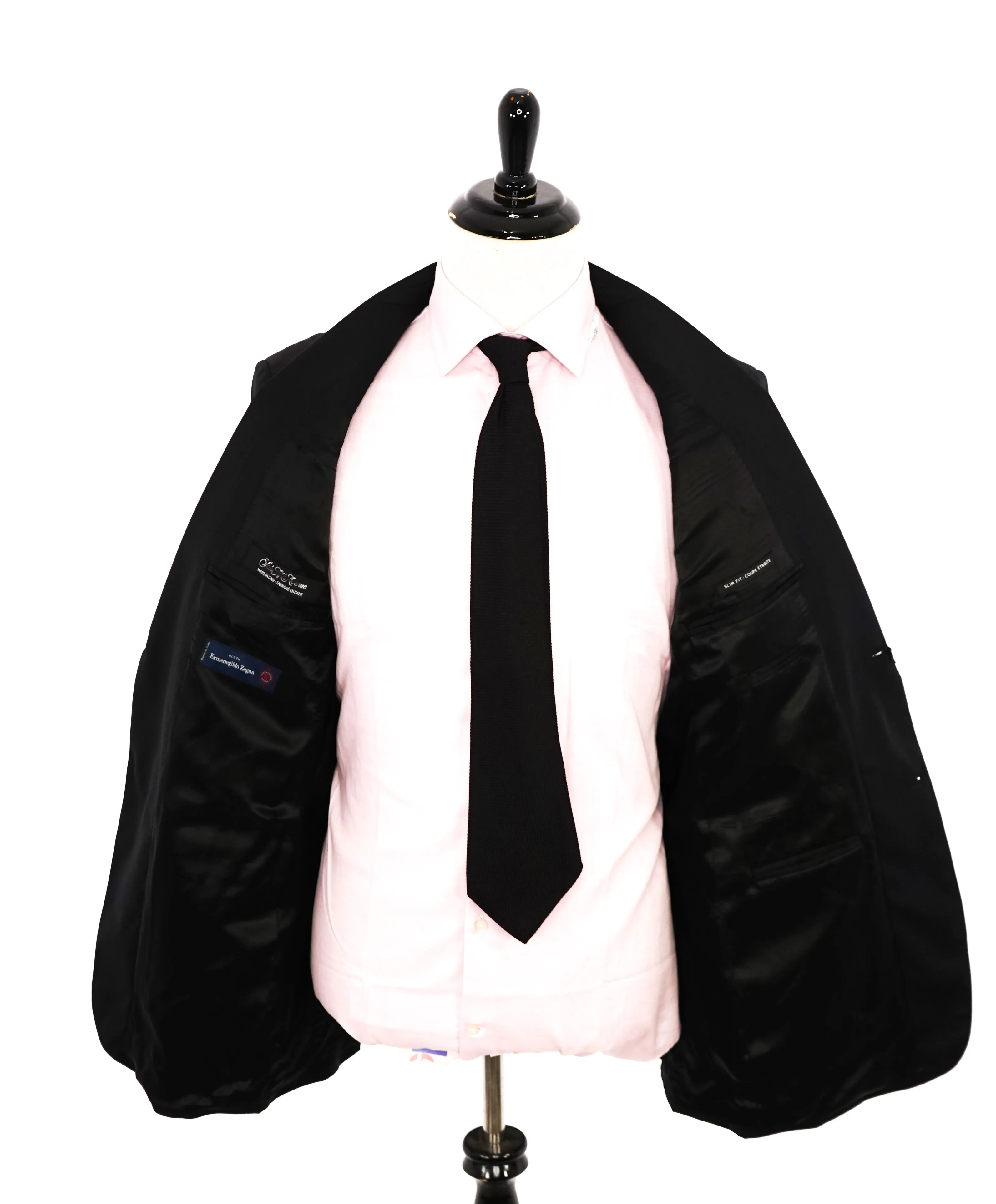 ERMENEGILDO ZEGNA - By SAKS FIFTH AVENUE SILK BLEND "SLIM" Black Suit - 44L