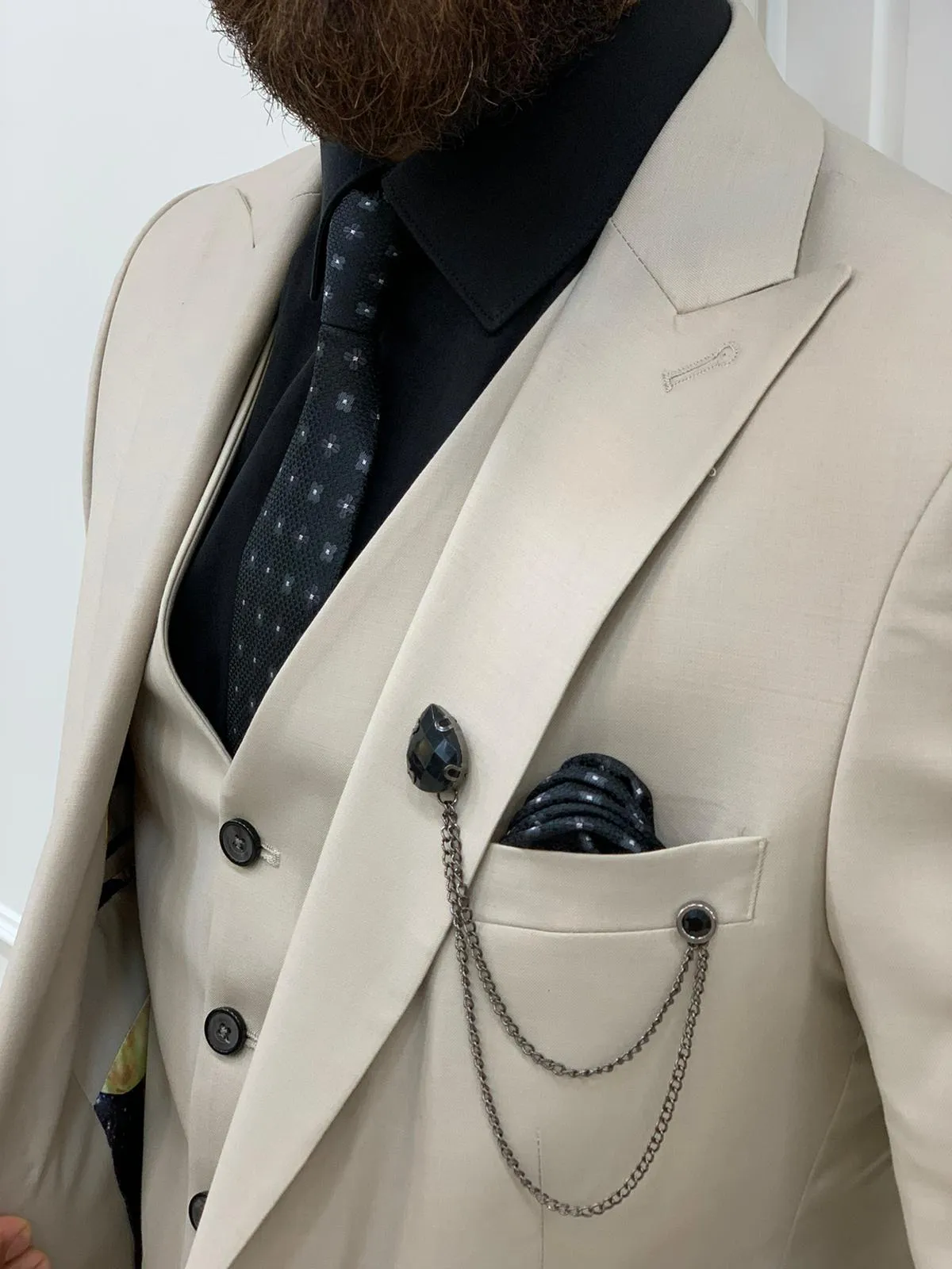 Eros Beige Slim Fit Peak Lapel Suit
