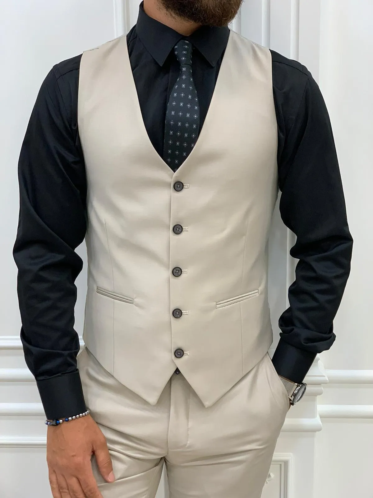 Eros Beige Slim Fit Peak Lapel Suit