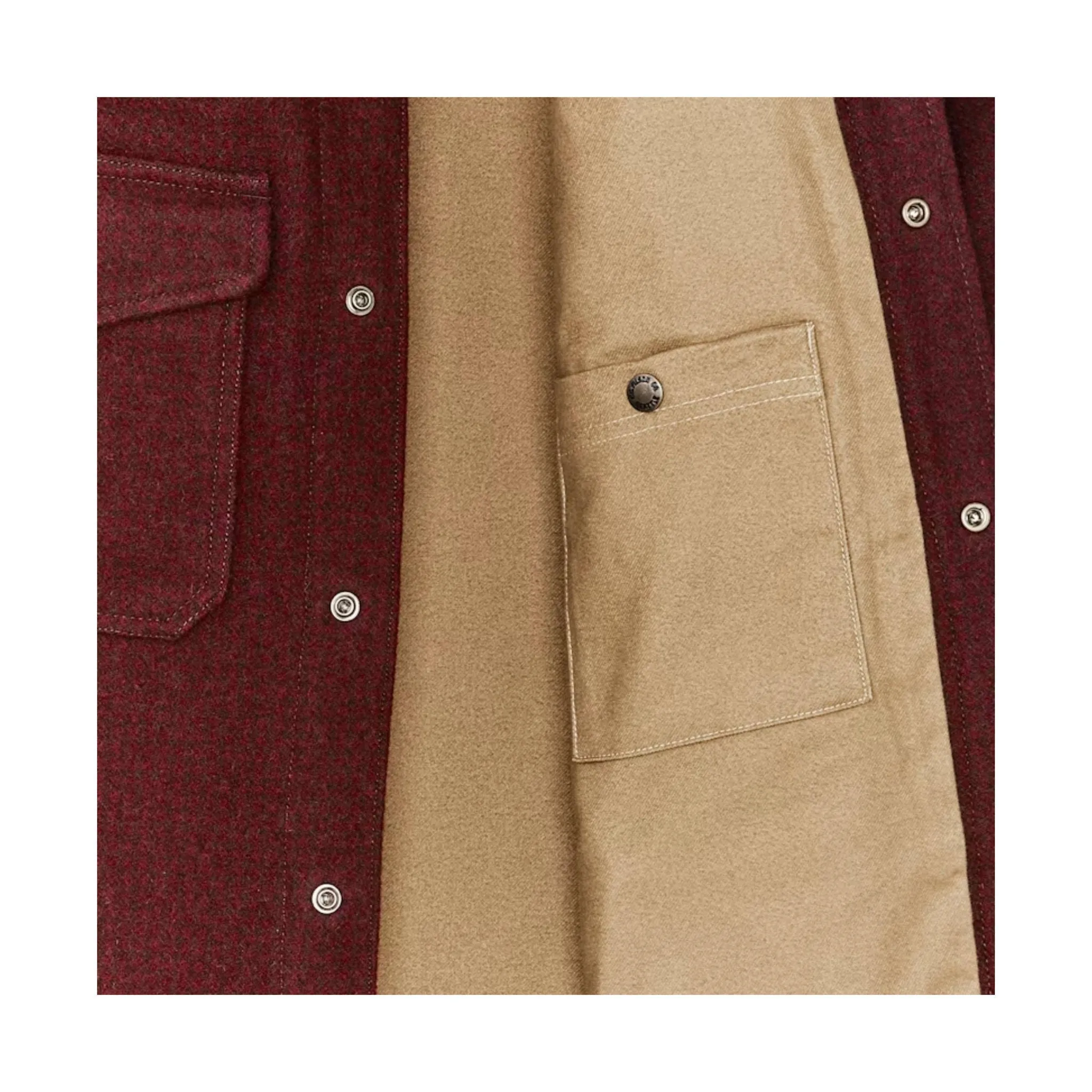Filson Men's Lined Mackinaw Wool Jac Shirt - Dark Red/ Black Houndstooth
