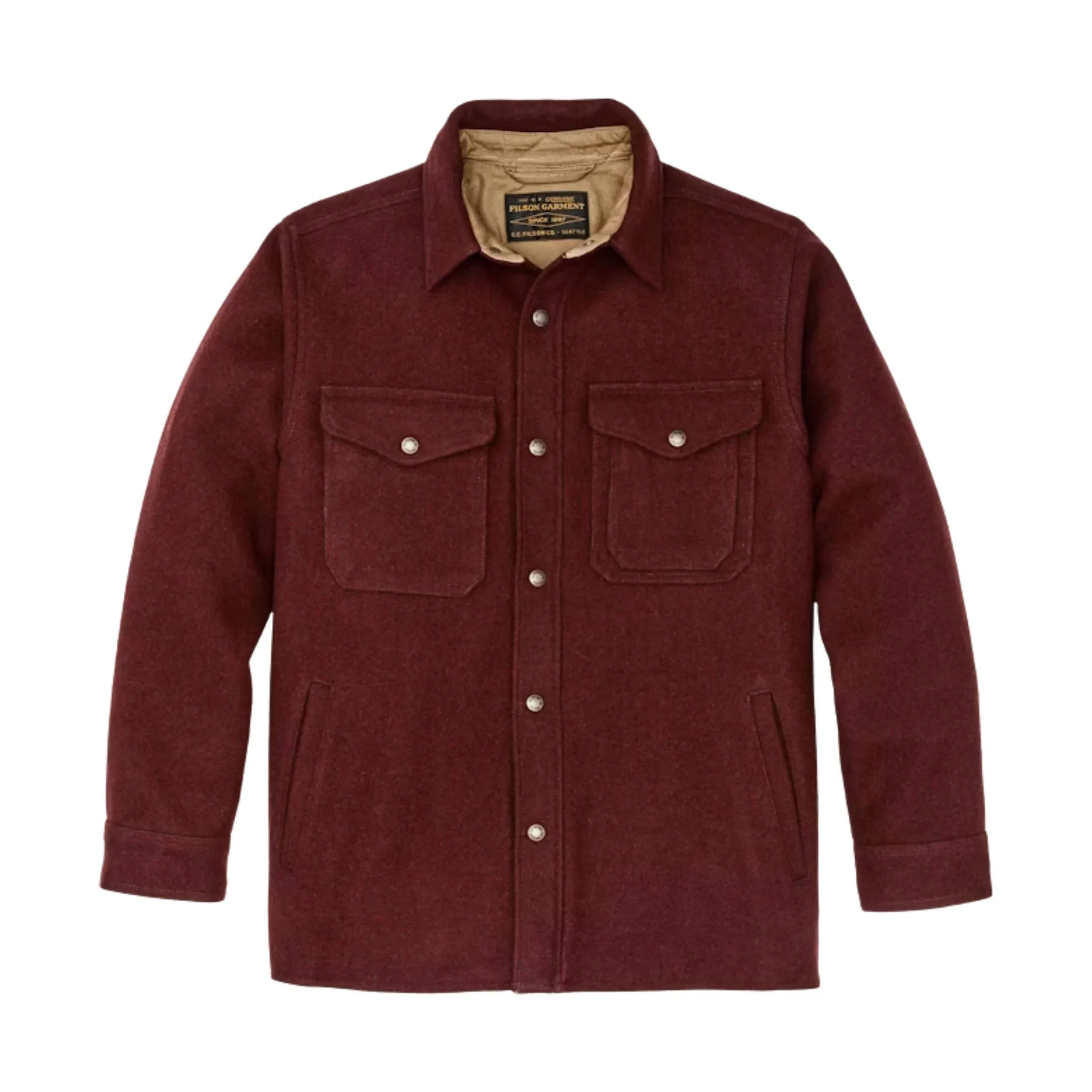 Filson Men's Lined Mackinaw Wool Jac Shirt - Dark Red/ Black Houndstooth