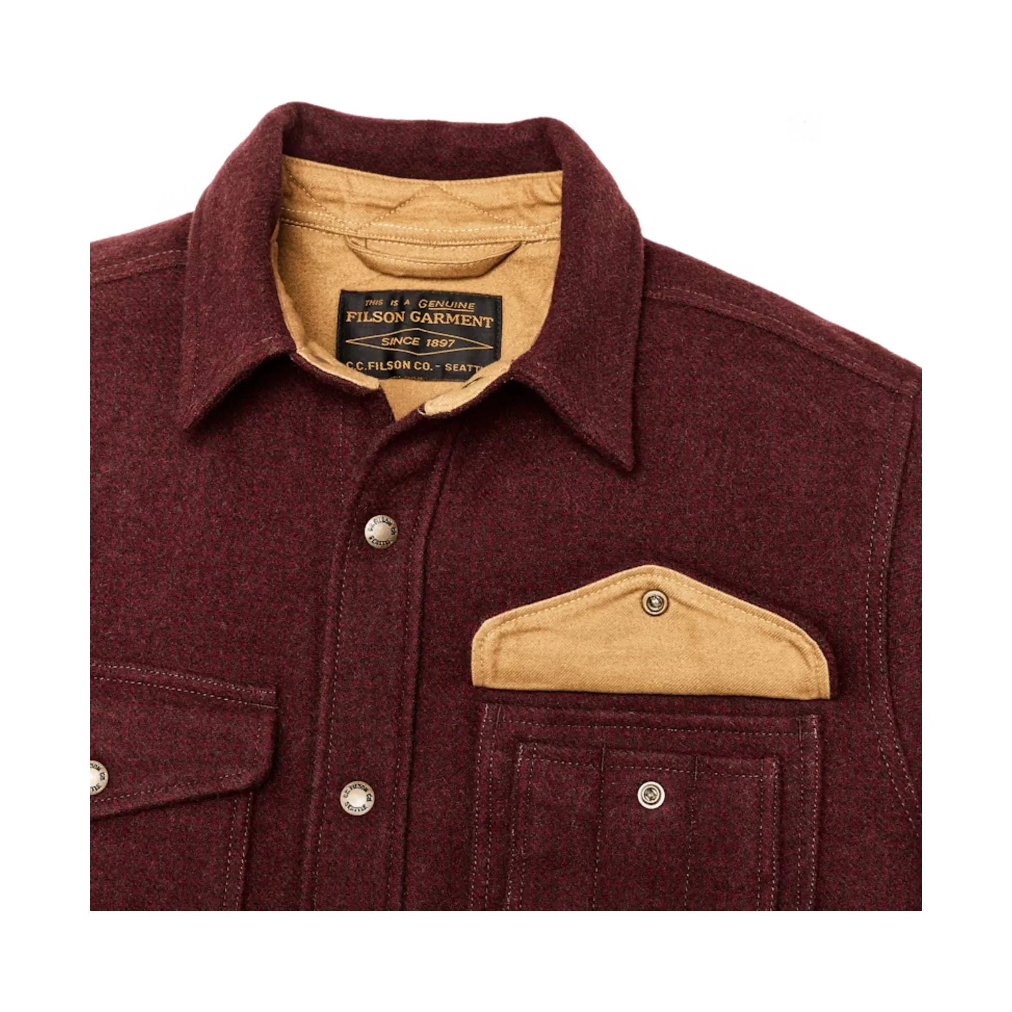 Filson Men's Lined Mackinaw Wool Jac Shirt - Dark Red/ Black Houndstooth