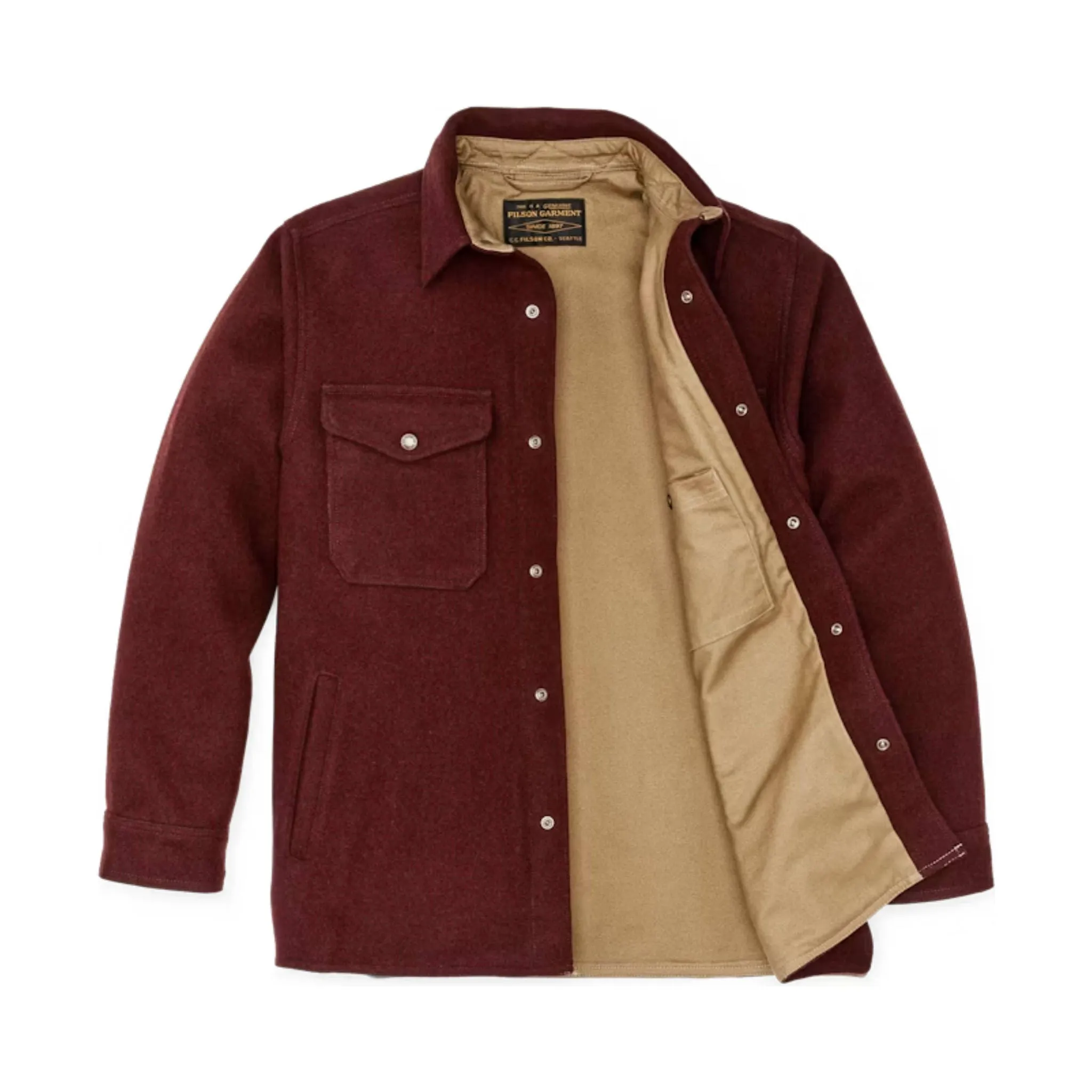 Filson Men's Lined Mackinaw Wool Jac Shirt - Dark Red/ Black Houndstooth