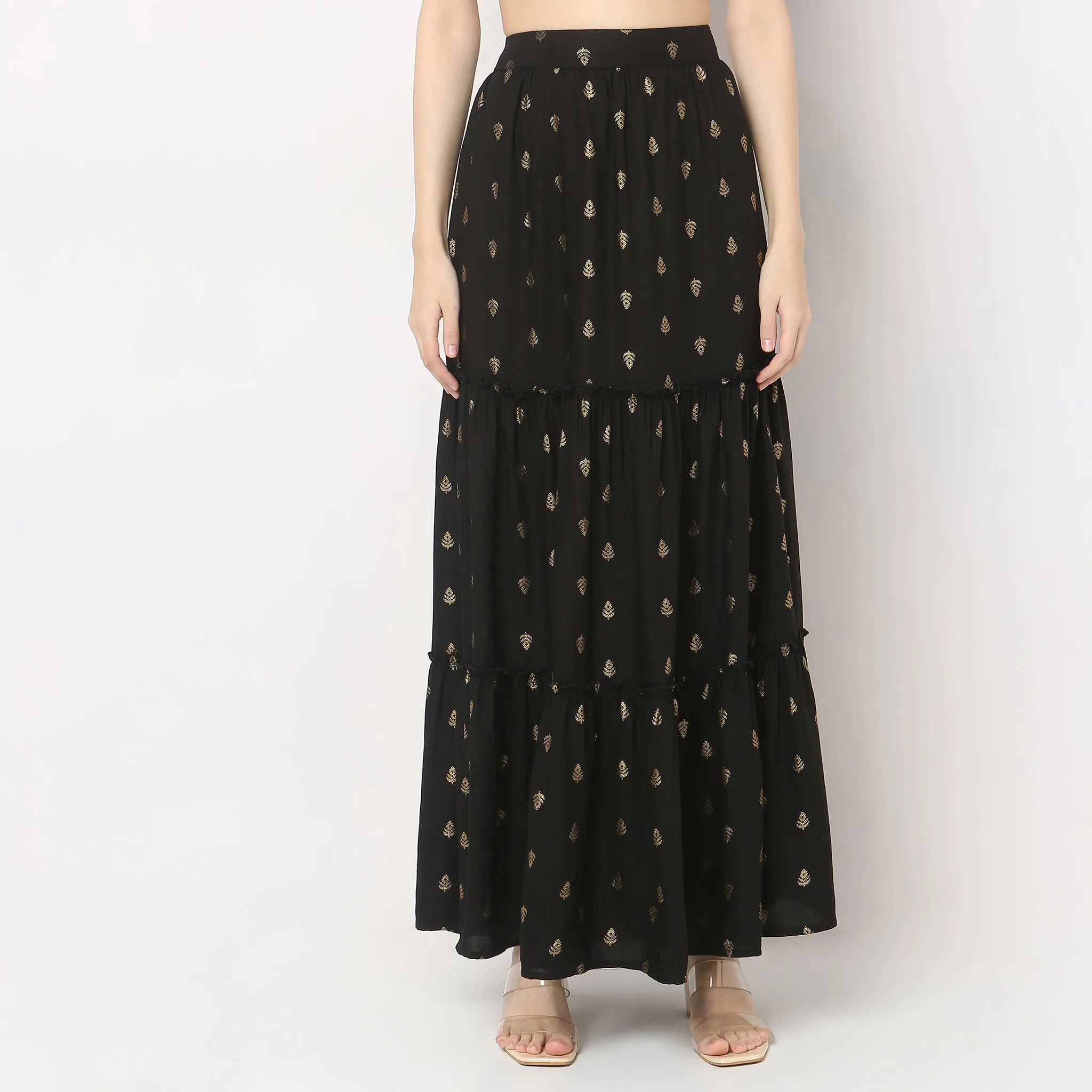 Flare Fit Mid Rise Skirt
