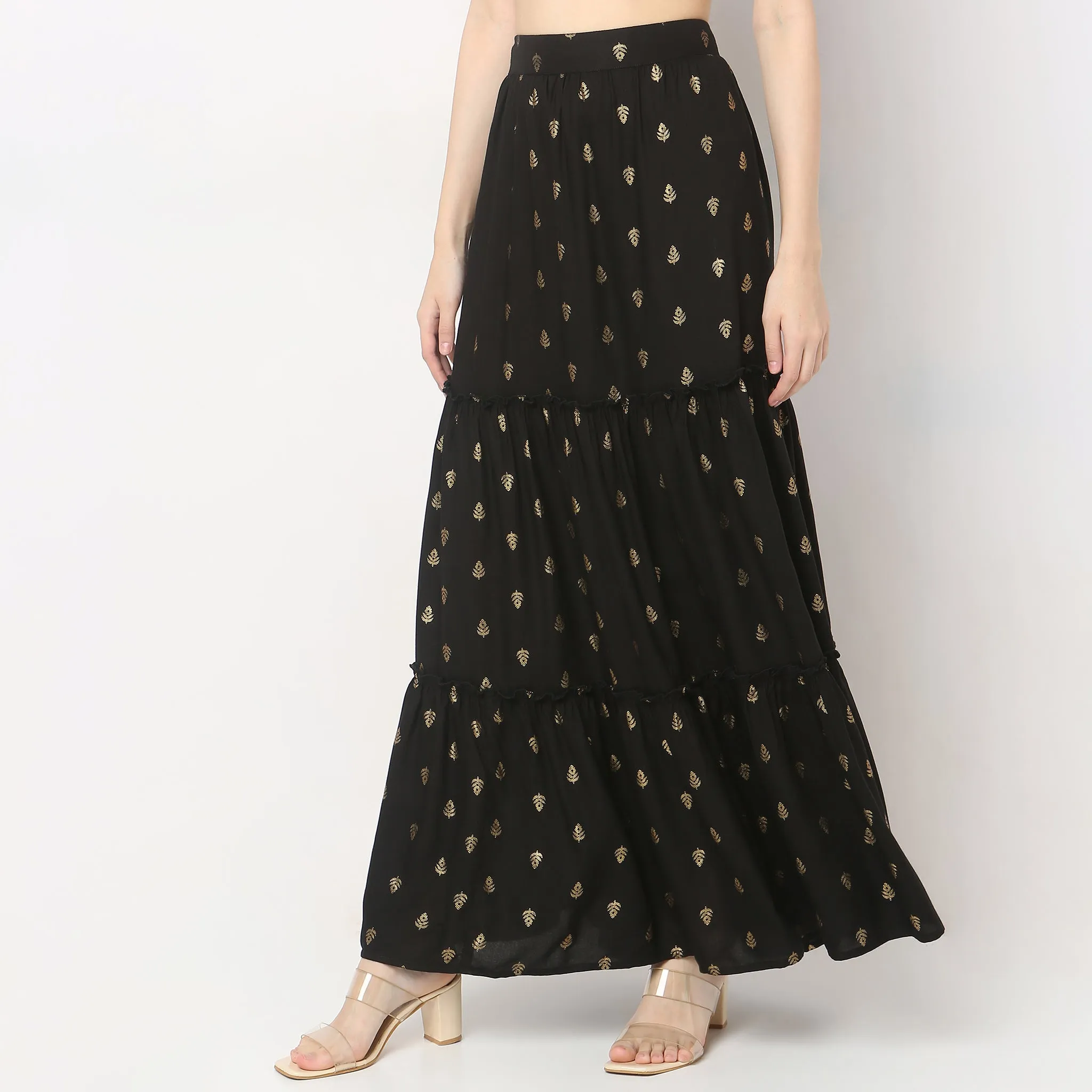Flare Fit Mid Rise Skirt