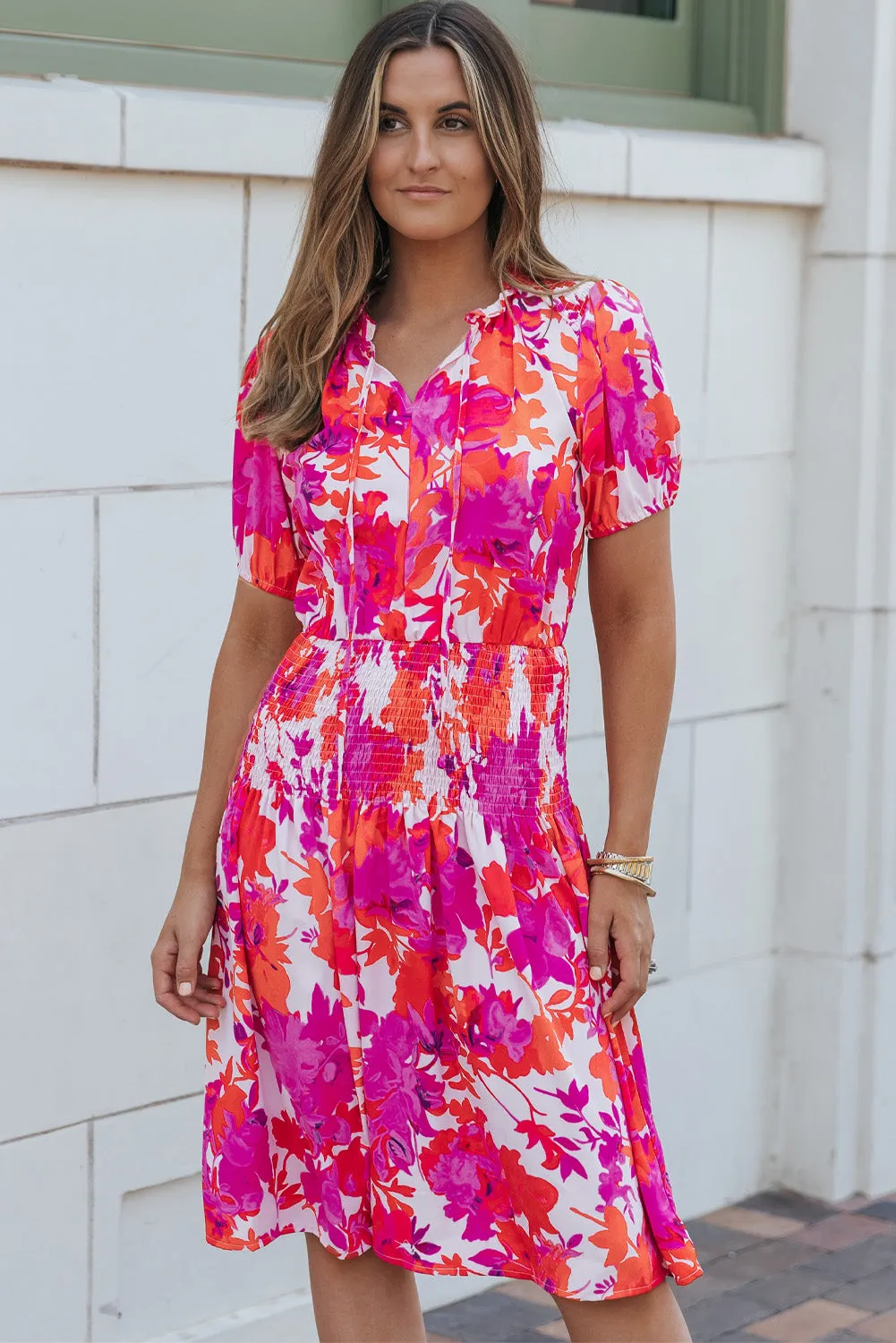 Floral Smocked Waist Bubble Dress
