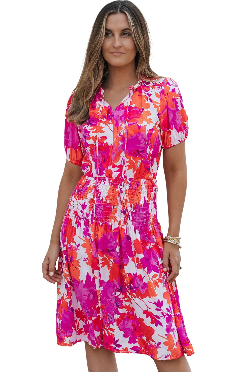 Floral Smocked Waist Bubble Dress