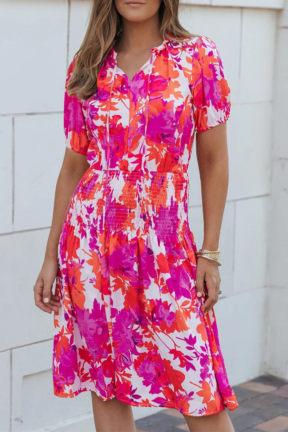 Floral Smocked Waist Bubble Dress