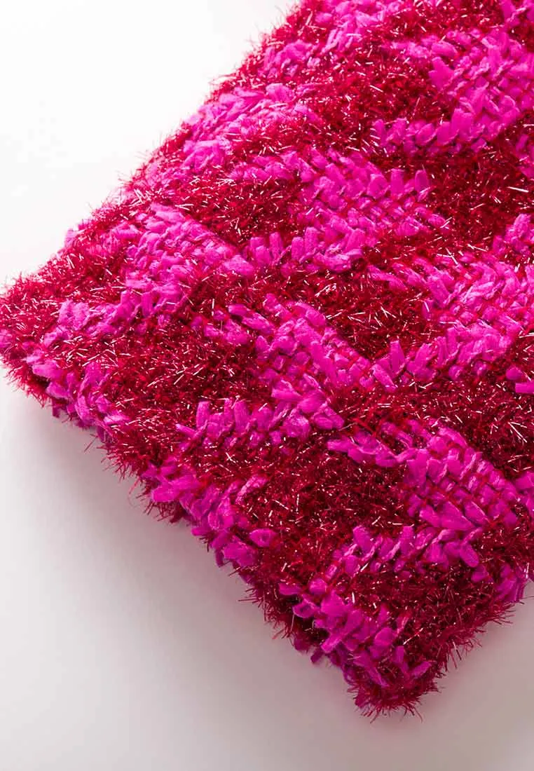Fluorescent Pink Dark Red Monogram Tweed Jacket