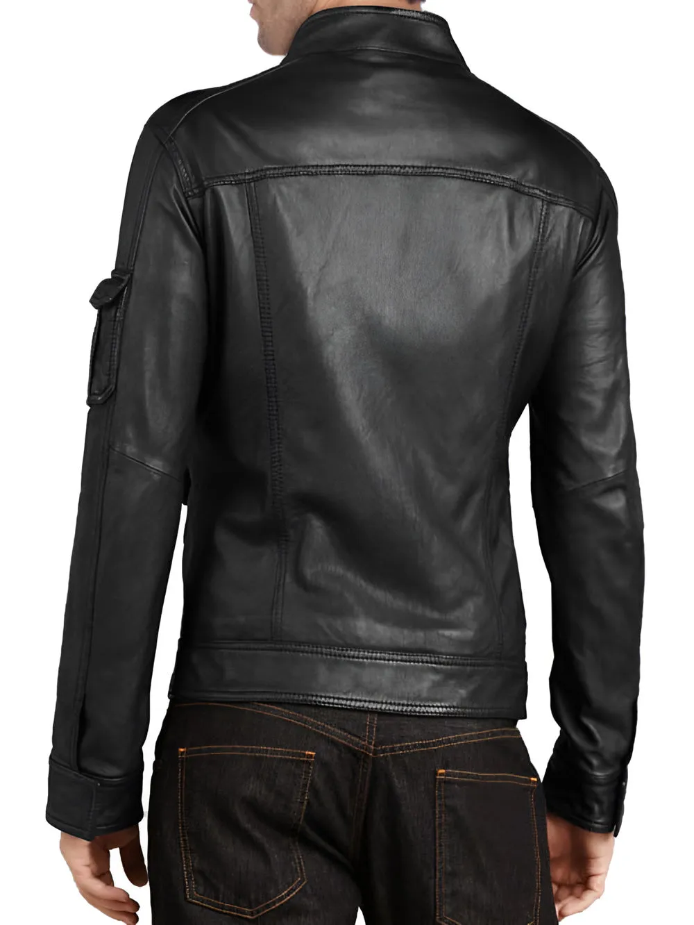 Four-Pocket Genuine Leather Biker Jacket for Men