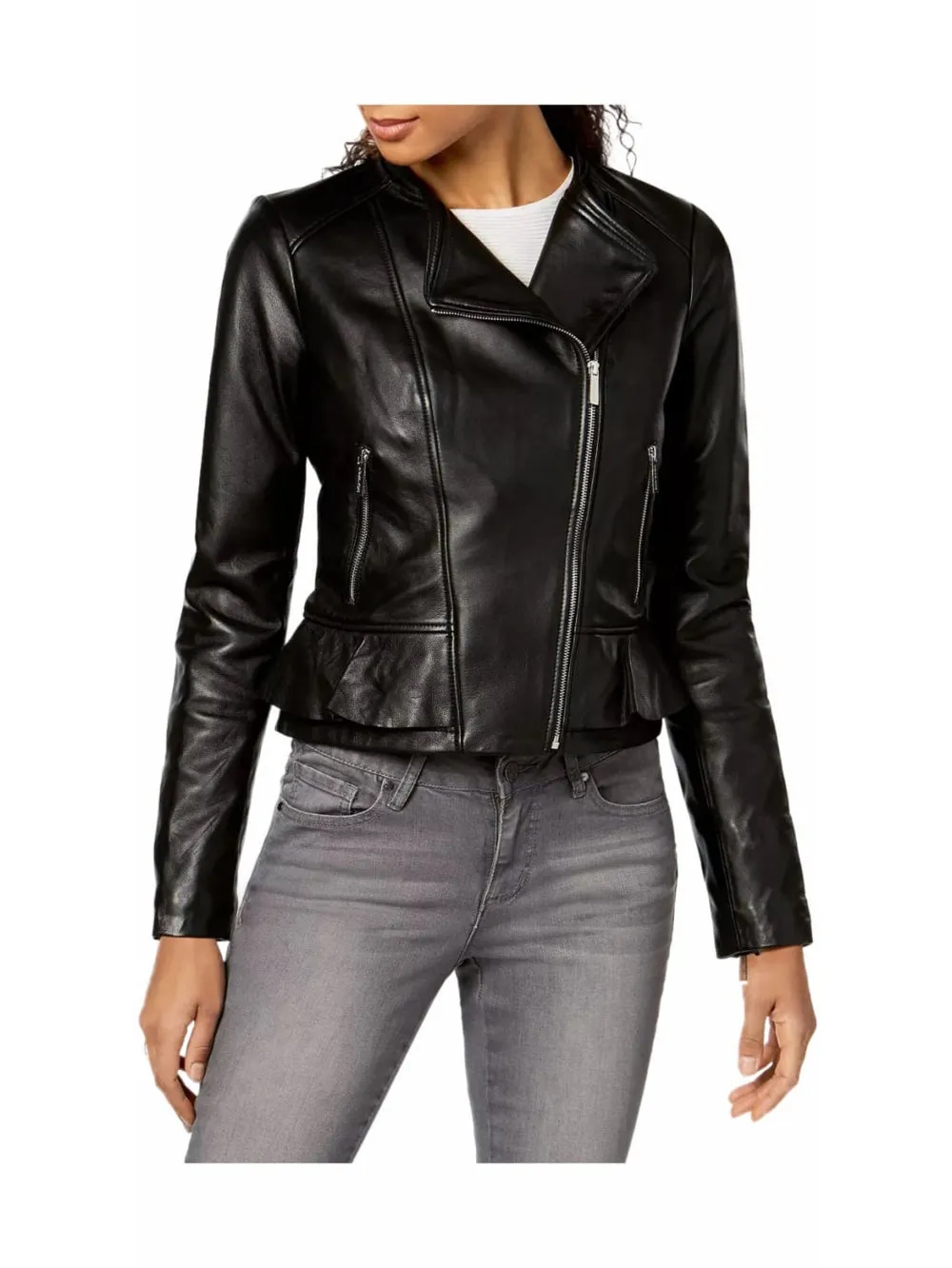 Frill Back Leather Biker Jacket