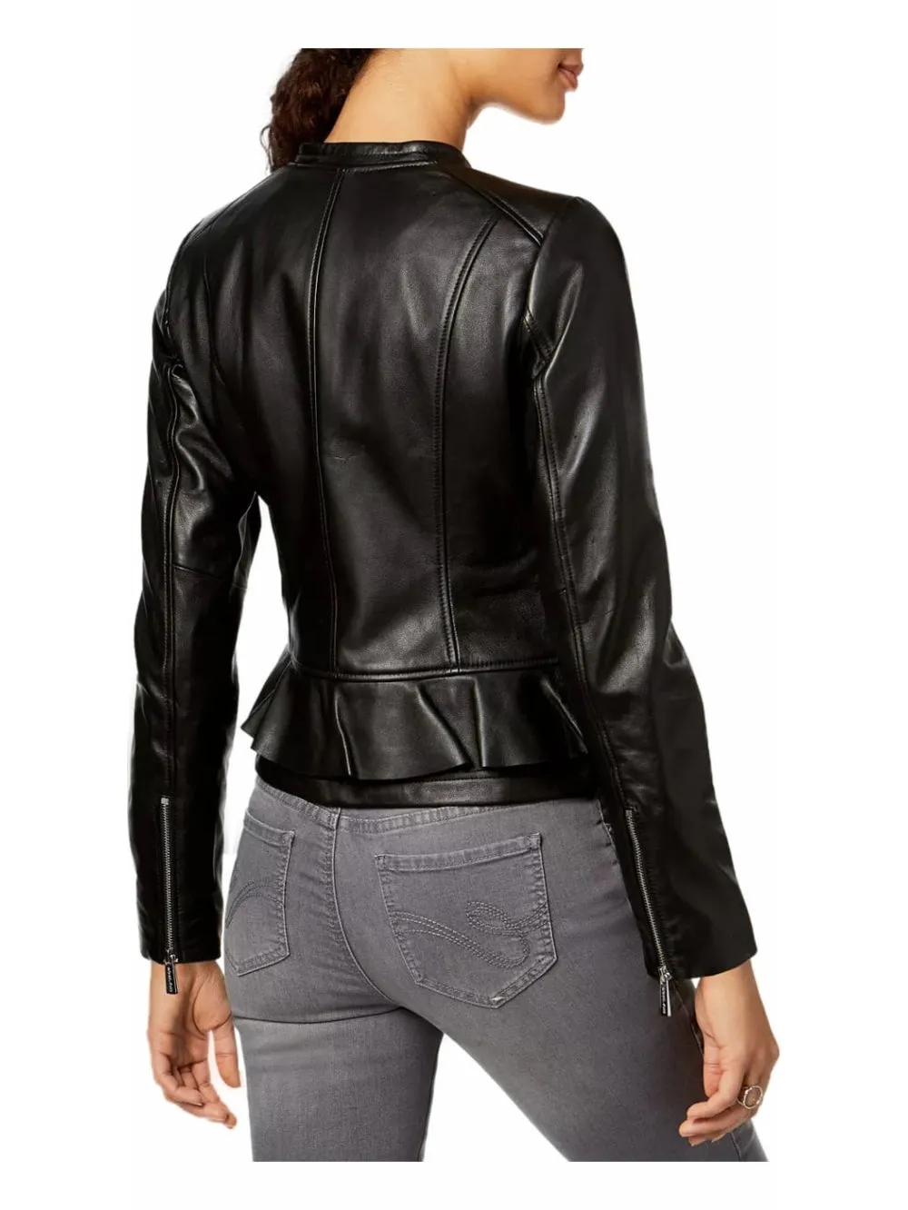 Frill Back Leather Biker Jacket