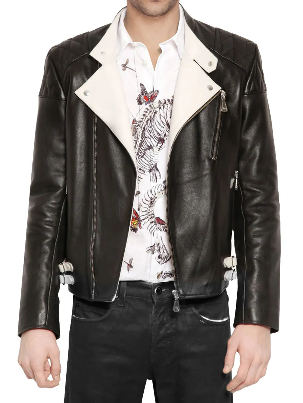 Genuine Leather Jacket with Contrast Accents for Men