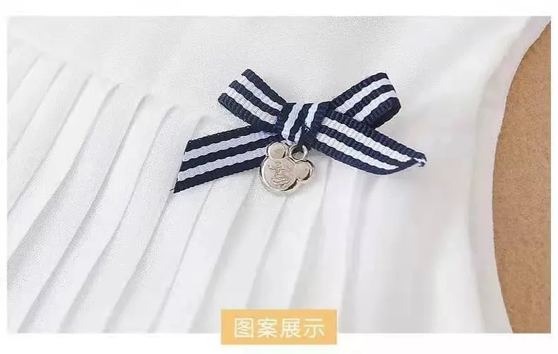 Girls Navy Style Flare Pleats Dress