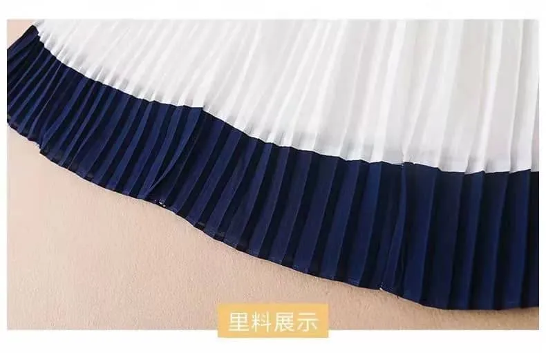 Girls Navy Style Flare Pleats Dress
