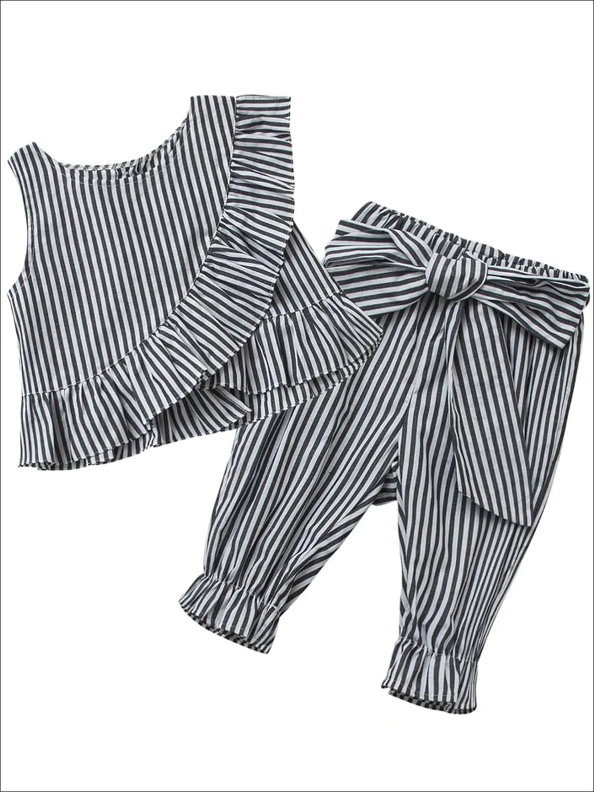 Girls Ruffled Faux Wrap Sleeveless Top & Bow Tie Tapered Pants