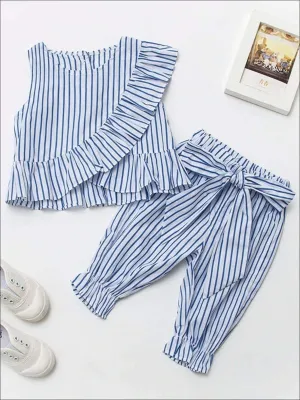 Girls Ruffled Faux Wrap Sleeveless Top & Bow Tie Tapered Pants