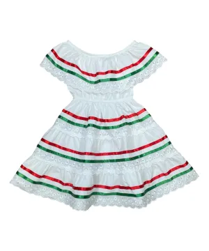Girl's White Traditional Mexican Cinco De Mayo Fiesta Dress 2-14